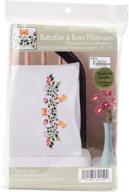 pink embroidery kit - tobin stamped pillowcases with butterflies and roses, 20" x 30 logo