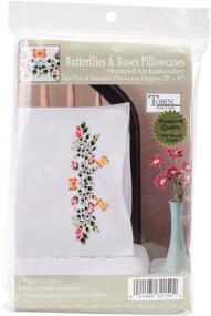 img 3 attached to Pink Embroidery Kit - Tobin Stamped Pillowcases with Butterflies and Roses, 20" x 30
