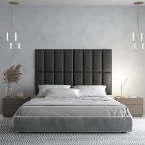 img 1 attached to 🖼️ Art3d Peel and Stick Headboard for Full and Queen - Black (9 Panels, 9.84" x 23.62"), 3D Soundproof Wall Panels, Upholstered Wall Panel