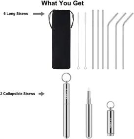 img 3 attached to 🥤 Vantic Reusable Metal Straws 8 Set - 2 Collapsible Stainless Steel Straws with Case & Brush + 6 Extra Long Drinking Straws with Pouch & Brush for Sustainable Sipping