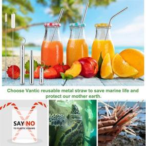 img 1 attached to 🥤 Vantic Reusable Metal Straws 8 Set - 2 Collapsible Stainless Steel Straws with Case & Brush + 6 Extra Long Drinking Straws with Pouch & Brush for Sustainable Sipping