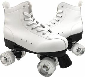 img 4 attached to 🛼 Retro White Roller Skates for Women and Men, Double Row 4 Wheels, Ideal for Beginners - Indoor and Outdoor Use