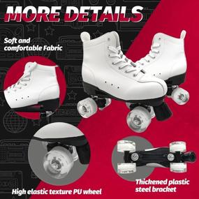 img 2 attached to 🛼 Retro White Roller Skates for Women and Men, Double Row 4 Wheels, Ideal for Beginners - Indoor and Outdoor Use