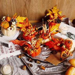 img 1 attached to Fall Harvest Tabletop Decorations Set: Artificial Pumpkin, Berry, Acorn, Pine Cone Vegetables for Thanksgiving, Home, Kitchen, Party