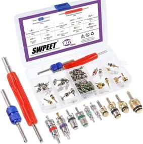 img 4 attached to 🛠️ 102-Piece Air Conditioning Valve Core Accessories Kit, Assortment of R12 R134a Valve Core Refrigeration Tire Valve Stem Cores with Remover Tool for Most Cars - Swpeet