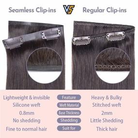 img 2 attached to 💇 МаксФул Черные бесшовные нащётки для волос: Инвизи-ПУ, Натуральные волосы, 7 шт., 18 дюймов, 110 гр.