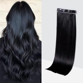 img 4 attached to 💇 МаксФул Черные бесшовные нащётки для волос: Инвизи-ПУ, Натуральные волосы, 7 шт., 18 дюймов, 110 гр.