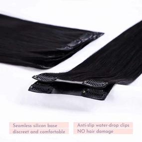 img 3 attached to 💇 МаксФул Черные бесшовные нащётки для волос: Инвизи-ПУ, Натуральные волосы, 7 шт., 18 дюймов, 110 гр.