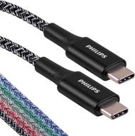 💡usb-кабель philips 3 фута. usb типа c: быстрая зарядка usb-c до usb-c черный оплетенный кабель для ipad pro, macbook pro, samsung galaxy s10 s9 note 9 8 s8 plus - dlc5203bc/37. логотип