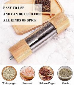 img 1 attached to 🌶️ Premium Acrylic & Wooden Manual Salt and Pepper Mills, Visible Window, High-Capacity, Adjustable Coarseness - Pepper and Salt Grinder Set (8.5'')