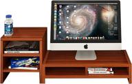 dl furniture - teak monitor stand 🖥️ with 2 compartment organizer and portable tall side stand логотип