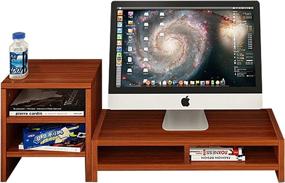 img 4 attached to DL Furniture - Teak Monitor Stand 🖥️ with 2 Compartment Organizer and Portable Tall Side Stand