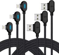 high-speed 10 ft 3pack led iphone charger cable with 90 degree right angle lightning connector – durable nylon braided charging cord for iphone 12, 11 pro, xs max, xr, x, 8, 7, 6s plus, se, ipad logo