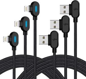 img 4 attached to High-Speed 10 FT 3Pack LED iPhone Charger Cable with 90 Degree Right Angle Lightning Connector – Durable Nylon Braided Charging Cord for iPhone 12, 11 Pro, XS MAX, XR, X, 8, 7, 6S Plus, SE, iPad