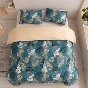 img 3 attached to 🌴 VClife Tropical Branches Printed Duvet Cover Sets - Super Soft Cotton Bedding, Green Brown Cottage Floral Design - Full Queen Size, 3 Pieces (1 Duvet Cover, 2 Pillow Cases)