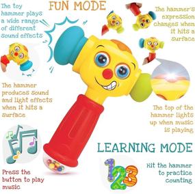 img 2 attached to 🔨 Светящийся игрушечный молоток с режимами обучения и музыки - играет 6 коротких песен для детей, считает от 1 до 10 с младенцем, меняет выражения - для детей от 12 месяцев и старше.