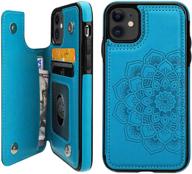 vaburs iphone 11 case wallet with card holder - premium pu leather flip cover, mandala pattern, blue, 6.1 inch logo