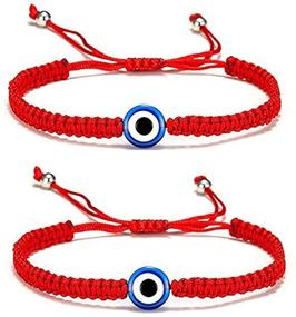 img 1 attached to 💫 Стильный ручной Evil Eye браслет: Набор из 2 штук, черно-красные нити, регулируемые браслеты для женщин, мужчин, девочек и мальчиков - минималистичное украшение.