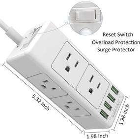 img 1 attached to Компактная настенная розетка с USB-портами, защитой от перенапряжений - 6 розеток, 4 USB-порта, удлинительный шнур 5FT - идеально подходит для дома, офиса и путешествий.