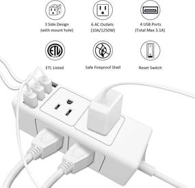 img 3 attached to Компактная настенная розетка с USB-портами, защитой от перенапряжений - 6 розеток, 4 USB-порта, удлинительный шнур 5FT - идеально подходит для дома, офиса и путешествий.