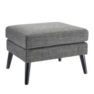 dark grey textured fabric upholstered pillowtop ottoman with wooden legs - first hill fhw logo