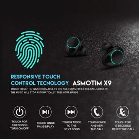 img 4 attached to 🎧 ASMOTIM True Wireless Bluetooth 5.0 Earbuds: Advanced Touch Control, Auto Pairing, Waterproof, Mic - High-Quality Wire-free Headphones