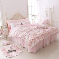 🌹 lelva romantic roses duvet cover set: pink lace ruffle floral shabby chic bedding sets with bed skirt - full size 4 piece logo