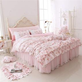 img 1 attached to 🌹 LELVA Romantic Roses Duvet Cover Set: Pink Lace Ruffle Floral Shabby Chic Bedding Sets with Bed Skirt - Full Size 4 Piece