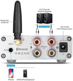 img 2 attached to 🔊 Bluetooth 5.0 Power Amplifier G3 (Silver) – 2 Channel 100W Class D Hi-Fi Stereo Audio Mini Amp Wireless Receiver with Home Theater Treble Bass Control by Douk Audio