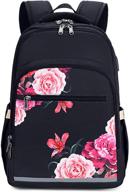 🌺 black floral laptop backpack for women: 15.6 inch travel college bookbag with usb port - ideal school bag logo