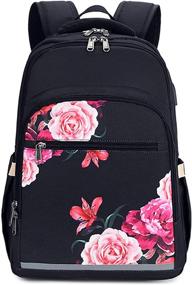 img 4 attached to 🌺 Black Floral Laptop Backpack for Women: 15.6 Inch Travel College Bookbag with USB Port - Ideal School Bag