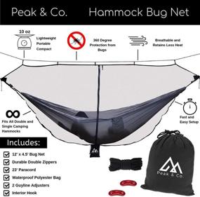 img 3 attached to 🪲 Peak & Co. Hammock Bug & Mosquito Net - 12' with Water Resistant Bag & Guyline Adjusters. Fits All Single/Double Camping Hammocks. Compact. Lightweight. Fast/Easy Setup. Dual Sides Zippers. Protect Yourself from Bugs and Mosquitoes during Outdoor Adventures!