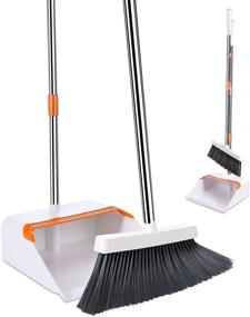 img 4 attached to 🧹 AONE Broom and Dustpan Set - Long Handle Combo for Office and Home, Upright Stand Up Broom and Dustpan for Kitchen, Outdoor, Hardwood Floor Sweeping - Enhance your Cleaning Experience!