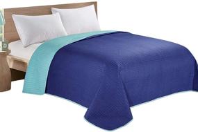 img 4 attached to 🛏️ HollyHOME Reversible Super Soft Solid Single Quilted Bed Quilt Bedspread Comforter Bed Cover, Blue and Teal, Full/Queen: Luxurious Comfort for Your Bedroom