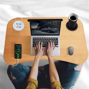 img 2 attached to HLHome Laptop Bed Desk - Portable and Foldable Laptop Tray Table with 🛏️ USB Charging Port and Cup Holder - Perfect for Bed, Couch, Sofa, Working, and Reading