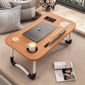 img 1 attached to HLHome Laptop Bed Desk - Portable and Foldable Laptop Tray Table with 🛏️ USB Charging Port and Cup Holder - Perfect for Bed, Couch, Sofa, Working, and Reading