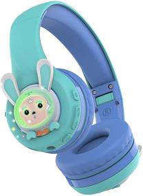 img 1 attached to 🎧 Riwbox RB-7S Rabbit Kids Headphones: Wireless LED Light Up Bluetooth Over Ear Headset with Mic and TF-Card - Volume Limited Safe for Girls and Boys (Blue & Green)