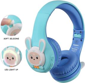 img 2 attached to 🎧 Riwbox RB-7S Rabbit Kids Headphones: Wireless LED Light Up Bluetooth Over Ear Headset with Mic and TF-Card - Volume Limited Safe for Girls and Boys (Blue & Green)