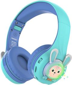 img 4 attached to 🎧 Riwbox RB-7S Rabbit Kids Headphones: Wireless LED Light Up Bluetooth Over Ear Headset with Mic and TF-Card - Volume Limited Safe for Girls and Boys (Blue & Green)