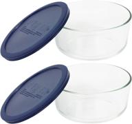 🍽️ pack of 2 pyrex storage 4-cup round dishes with dark blue plastic covers in clear, convenient containers for better organization логотип