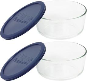 img 1 attached to 🍽️ Pack of 2 Pyrex Storage 4-Cup Round Dishes with Dark Blue Plastic Covers in Clear, Convenient Containers for Better Organization