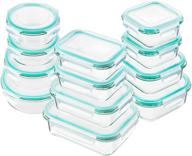 🔵 bayco glass food storage containers with lids, [24 piece] glass meal prep containers, airtight glass bento boxes, bpa free & leak proof (12 lids & 12 containers) - blue логотип