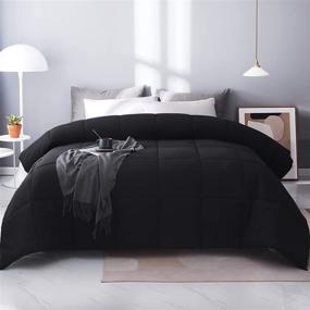 img 4 attached to All Season Queen Down Alternative Quilted Comforter by EDUJIN - Soft Bed Comforter with Corner Tabs - Machine Washable - Duvet Insert or Stand-Alone Comforter - Black (88x92 Inch)