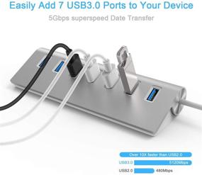 img 2 attached to 💻 Rybozen 7-Port USB 3.0 Hub: Aluminum Data Hub with 5V/4A 20W Power Adapter & 4.9Ft USB Cable – Ideal for Desktop PC/Laptop