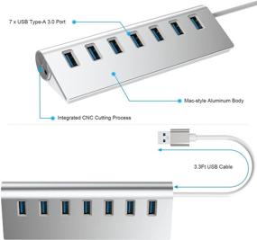 img 1 attached to 💻 Rybozen 7-Port USB 3.0 Hub: Aluminum Data Hub with 5V/4A 20W Power Adapter & 4.9Ft USB Cable – Ideal for Desktop PC/Laptop