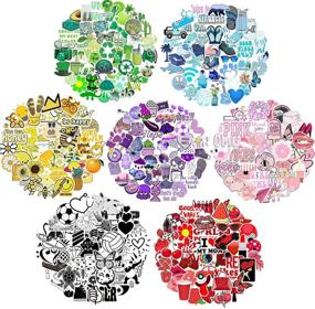 img 4 attached to 🎨 Aesthetic Stickers 350 Pack for Kids Teens Girls Adults - Reusable Waterproof Sticker Set for Water Bottles, Laptop, Phone, Bike, and more in Blue Red Yellow Purple Black Green Pink