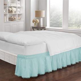img 4 attached to Blue Pom Pom Wrap Around Bed Skirt with 🛏️ Easy Fit Elastic, Queen/King (18-Inch Drop), Easy On/Off Dust Ruffle