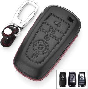 img 4 attached to Royalfox(TM) 3 4 5 Buttons Real Leather Keyless Entry Remote Key Fob Case Cover Keychain For 2017 2018 2019 2020 2021 Ford Mustang Explorer Edge Fusion Mondeo F150 F250 F350 F450 F550 (Black Leather)