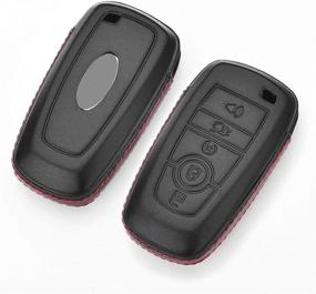 img 3 attached to Royalfox(TM) 3 4 5 Buttons Real Leather Keyless Entry Remote Key Fob Case Cover Keychain For 2017 2018 2019 2020 2021 Ford Mustang Explorer Edge Fusion Mondeo F150 F250 F350 F450 F550 (Black Leather)