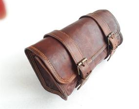 img 4 attached to 🏍️ 10" Vintage Motorcycle Genuine Goat Leather Tool Brown Bag with 2 Strap Buckle Closure, Quick Release Clasp, and Reinforced Handlebar/Fork/Sissy Bar Compatibility